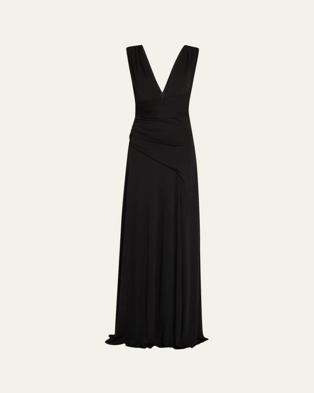 Alessia Plunging Draped Matte Jersey Gown